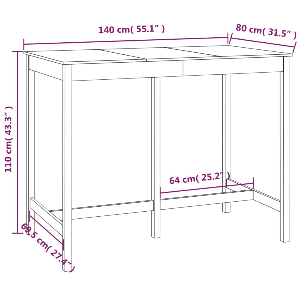 Table de bar Marron miel 140x80x110 cm Bois massif de pin - XIOS