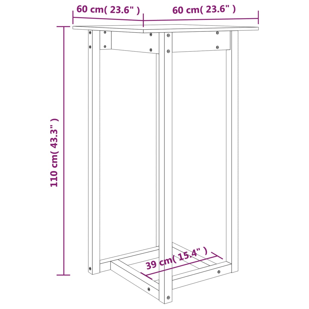 Table de bar Blanc 60x60x110 cm Bois massif de pin - XIOS