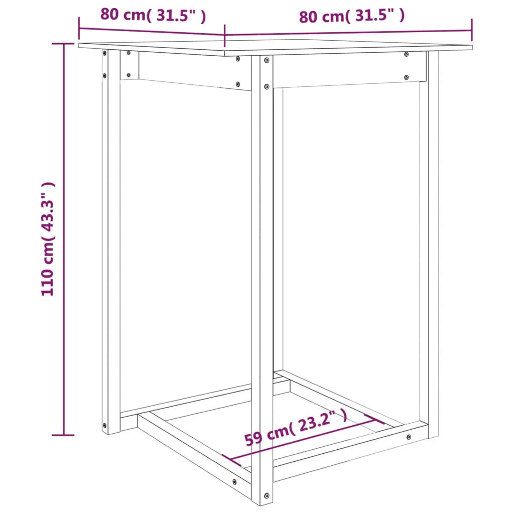 Table de bar 80x80x110 cm Bois massif de pin - XIOS
