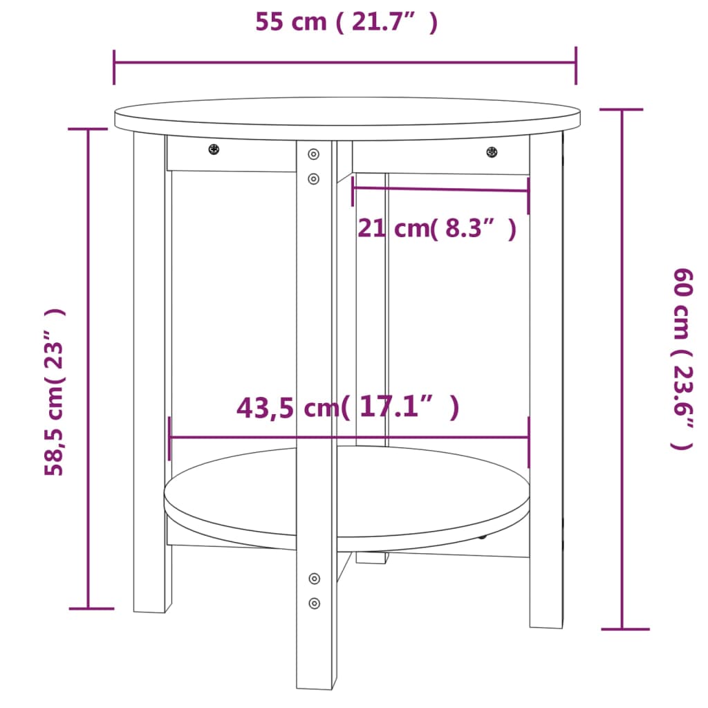 Table basse Noir Ø 55x60 cm Bois massif de pin - XIOS