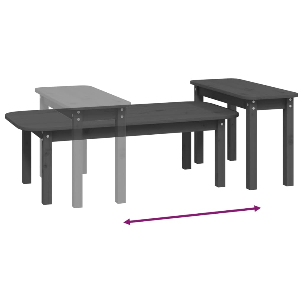 Ensemble de tables basses 2 pcs Gris Bois massif de pin - XIOS