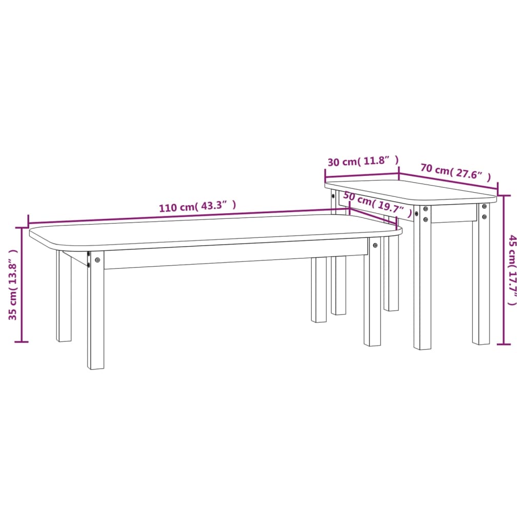 Ensemble de tables basses 2 pcs Gris Bois massif de pin - XIOS