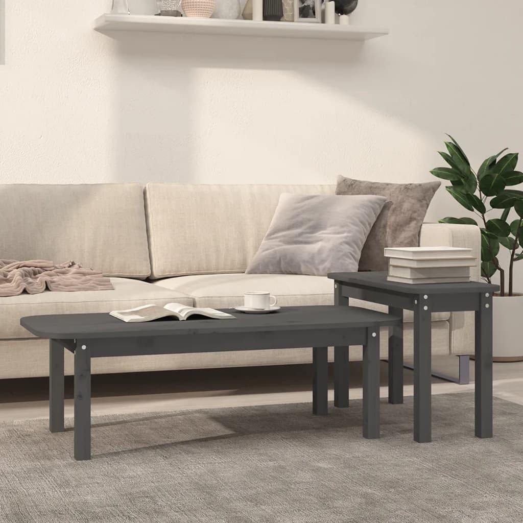 Ensemble de tables basses 2 pcs Gris Bois massif de pin - XIOS
