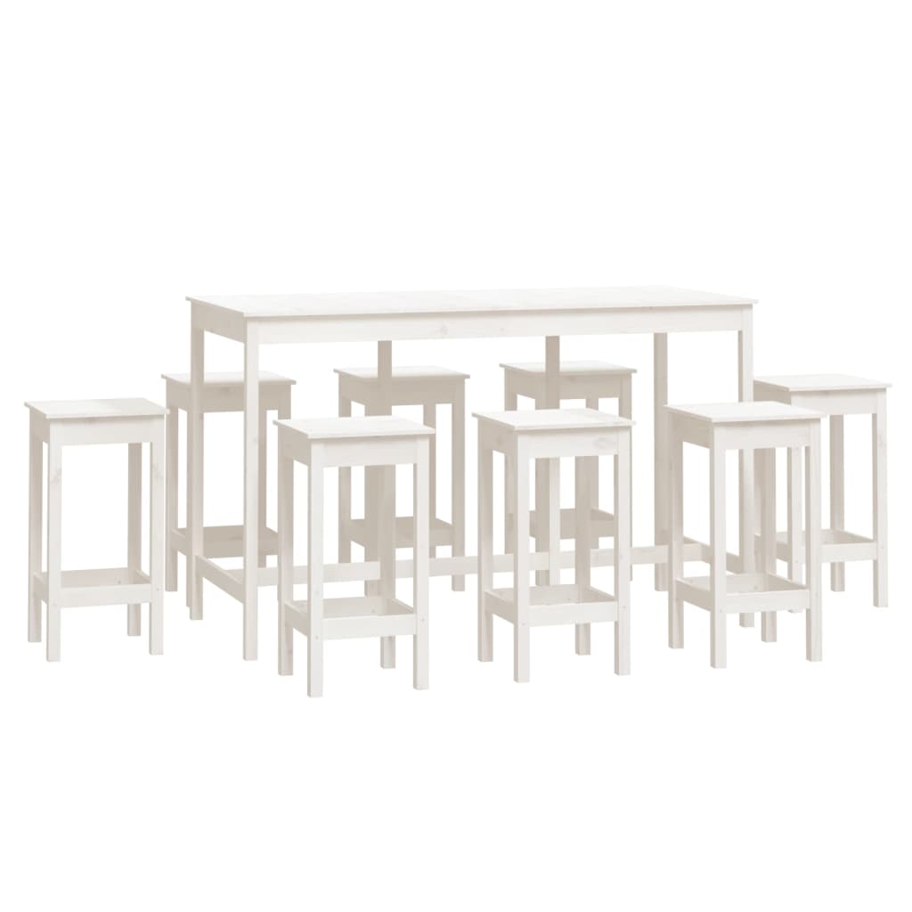 Ensemble de bar 9 pcs Blanc Bois de pin massif - XIOS