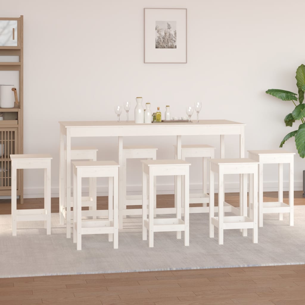 Ensemble de bar 9 pcs Blanc Bois de pin massif - XIOS