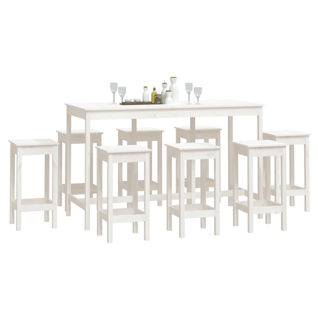 Ensemble de bar 9 pcs Blanc Bois de pin massif - XIOS
