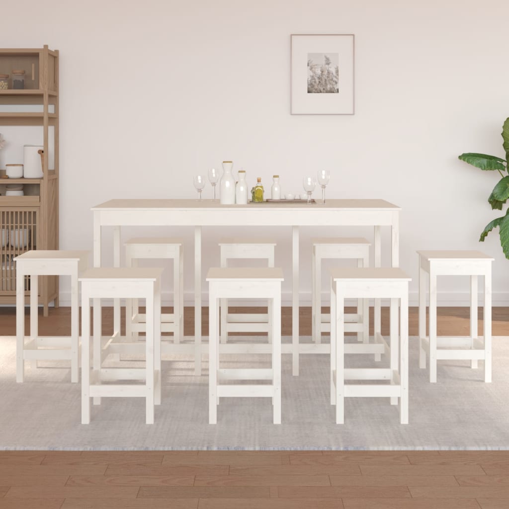 Ensemble de bar 9 pcs Blanc Bois de pin massif - XIOS