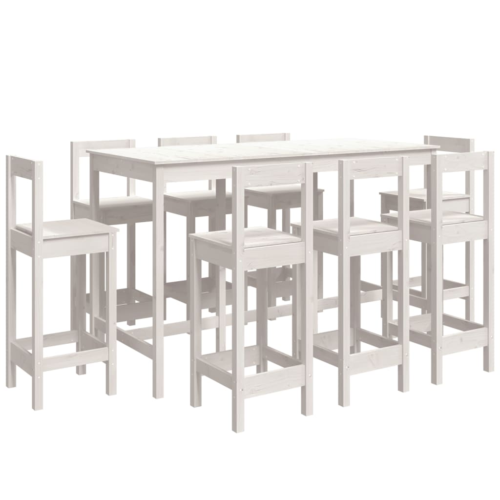 Ensemble de bar 9 pcs Blanc Bois de pin massif - XIOS