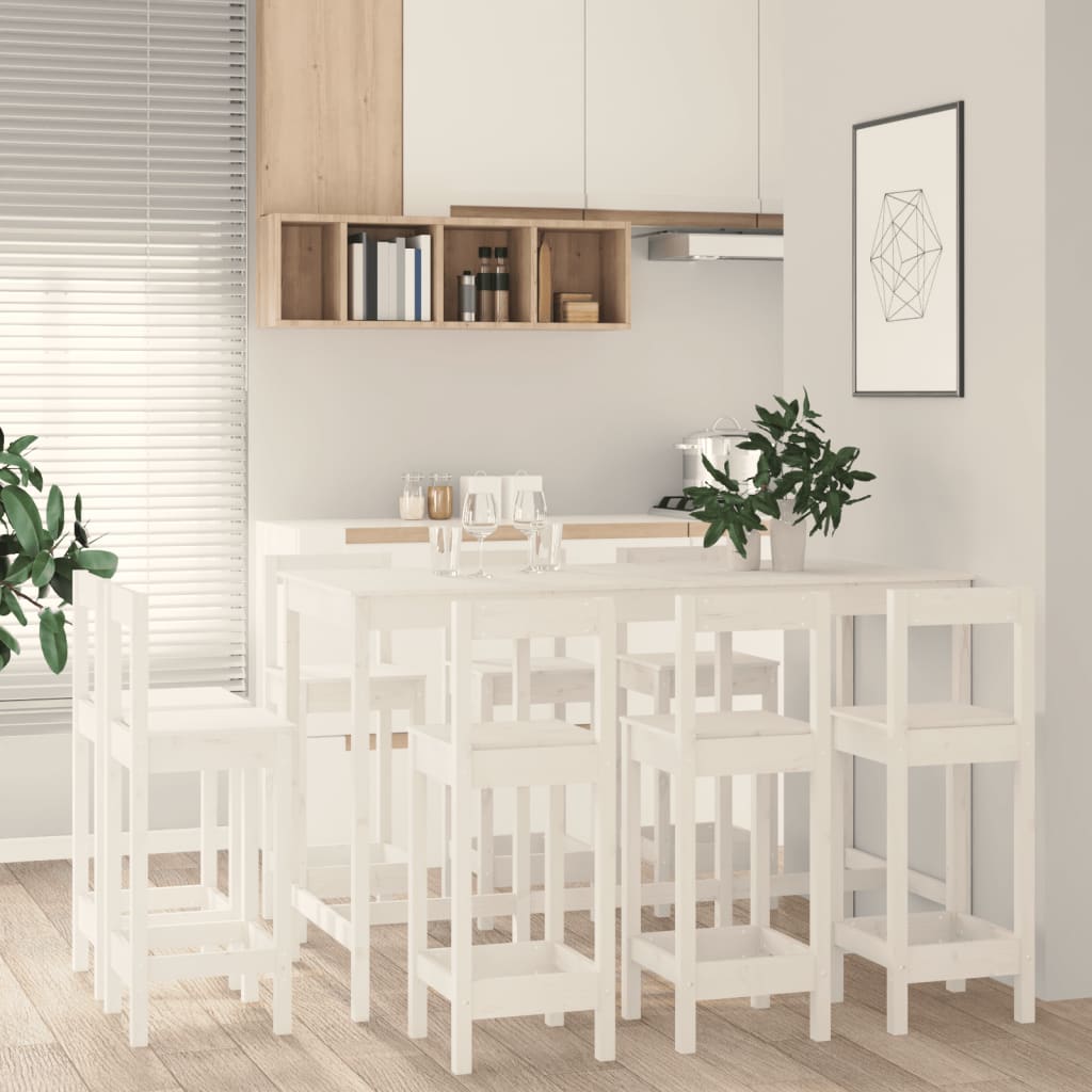 Ensemble de bar 9 pcs Blanc Bois de pin massif - XIOS