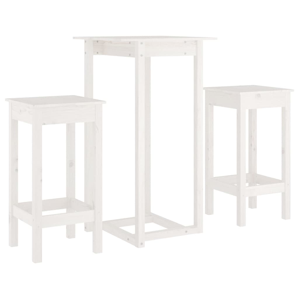 Ensemble de bar 3 pcs Blanc Bois de pin massif
