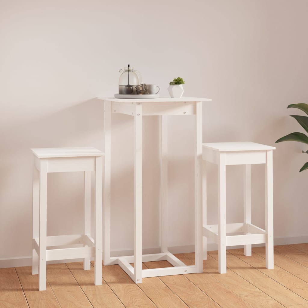 Ensemble de bar 3 pcs Blanc Bois de pin massif - XIOS