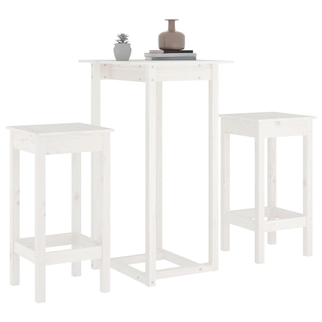 Ensemble de bar 3 pcs Blanc Bois de pin massif - XIOS