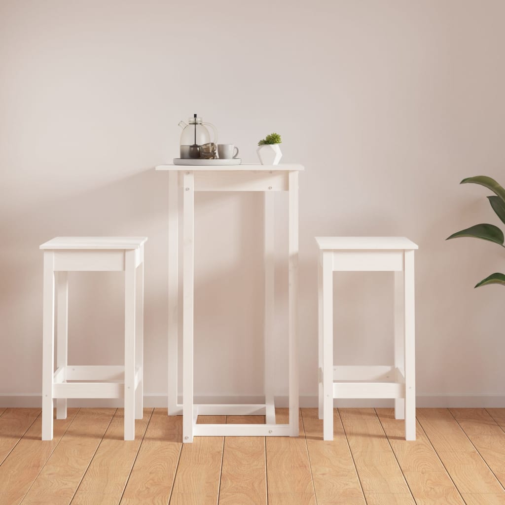 Ensemble de bar 3 pcs Blanc Bois de pin massif - XIOS