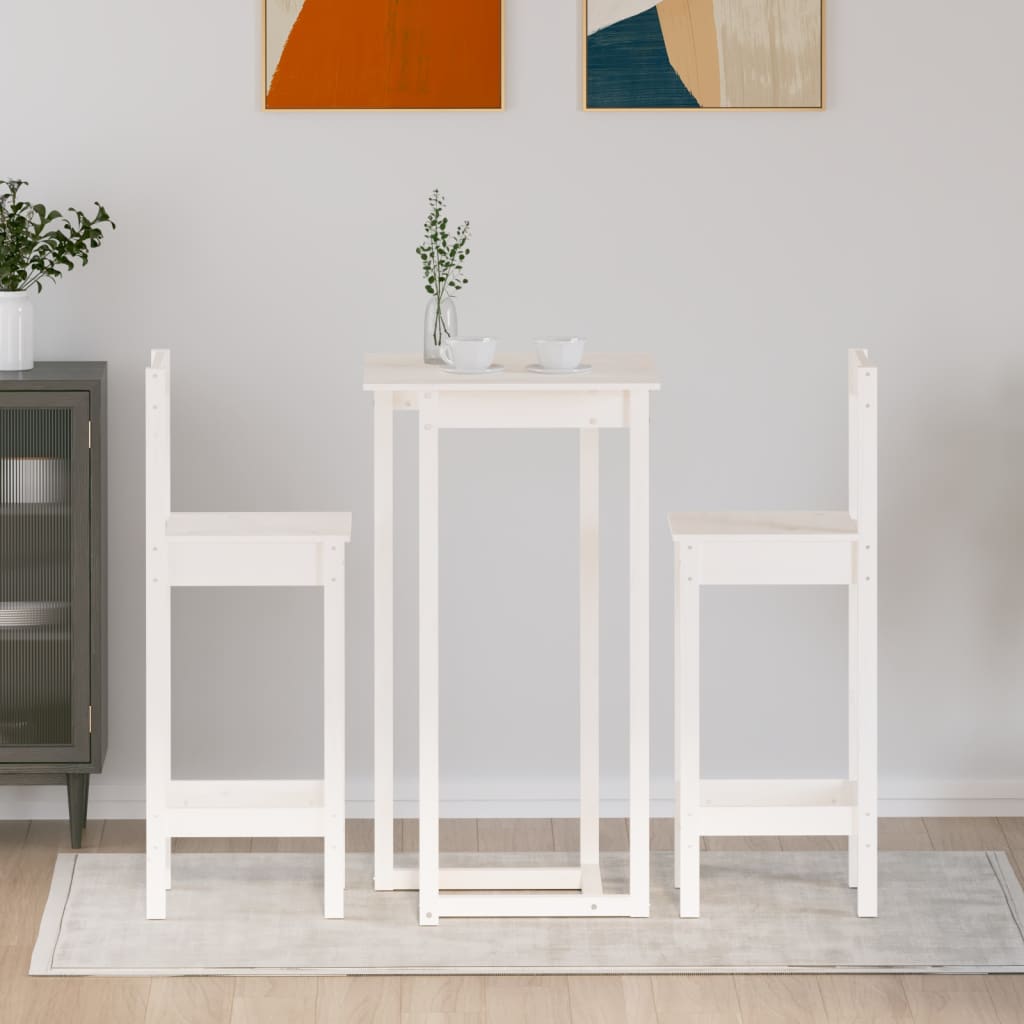 Ensemble de bar 3 pcs Blanc Bois de pin massif - XIOS