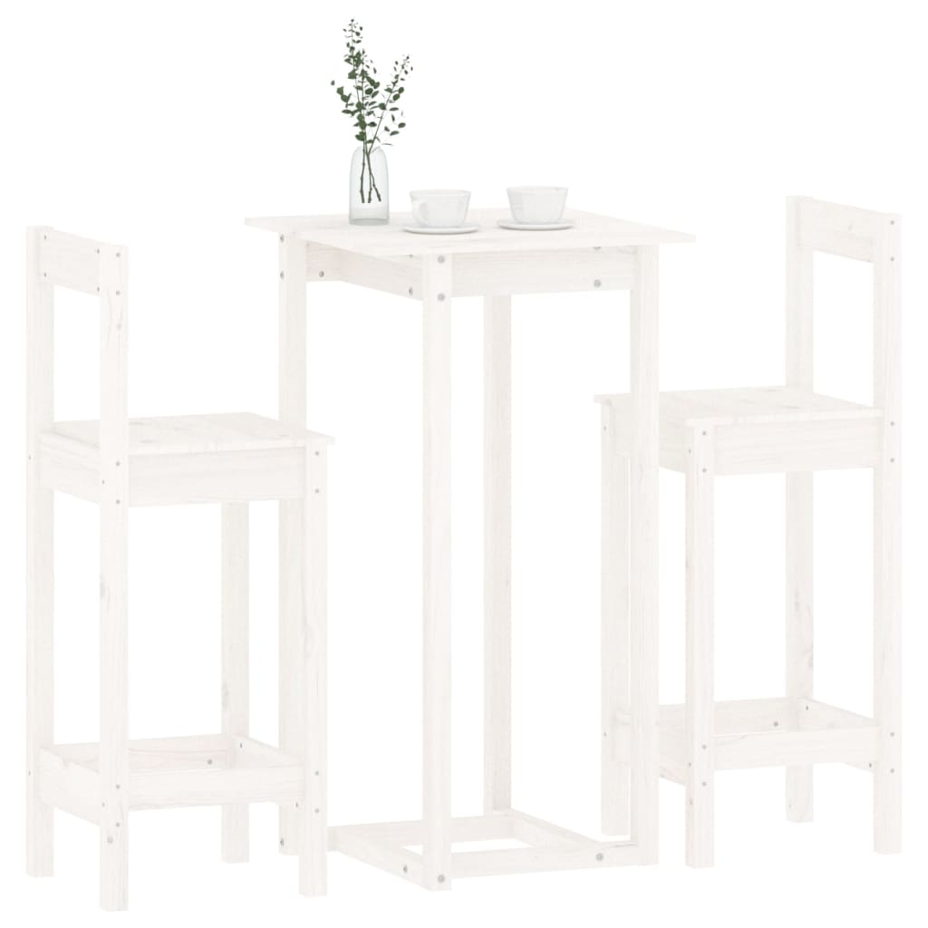 Ensemble de bar 3 pcs Blanc Bois de pin massif - XIOS