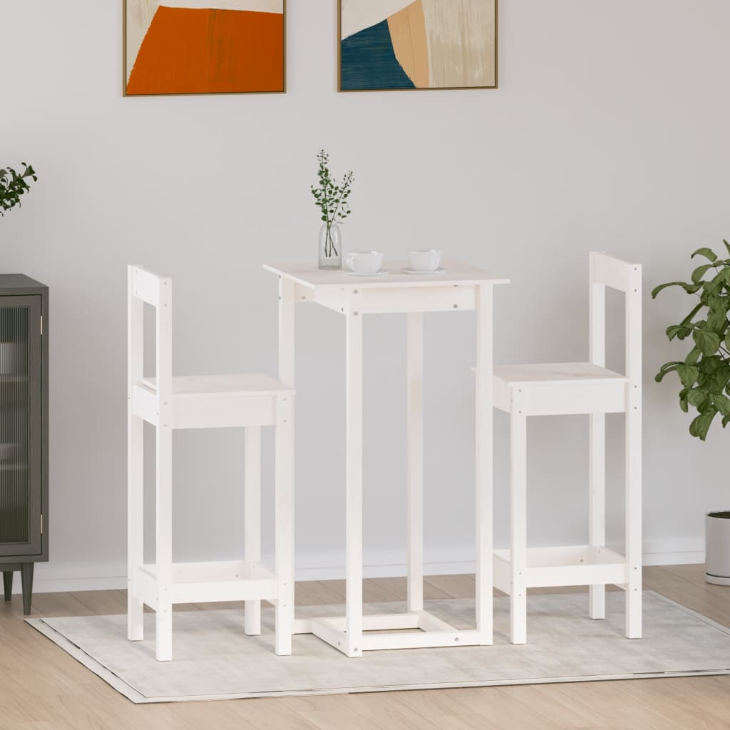 Ensemble de bar 3 pcs Blanc Bois de pin massif - XIOS
