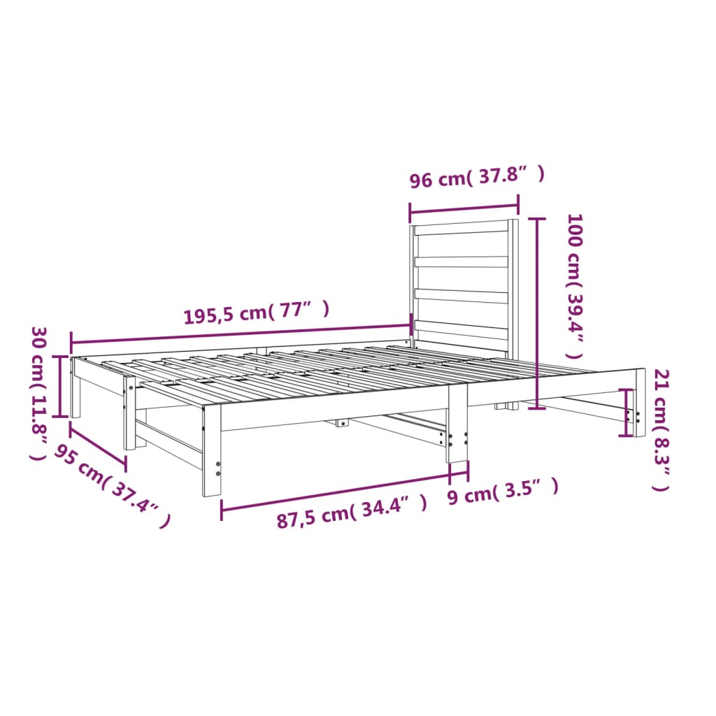 Lit coulissant sans matelas blanc 2x(90x190) cm