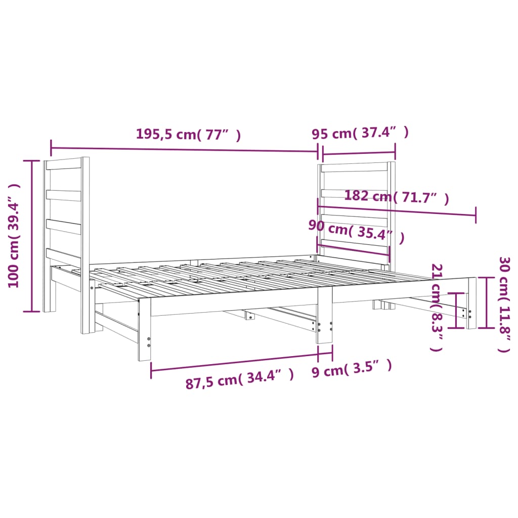 Lit coulissant sans matelas 2x(90x190) cm - XIOS
