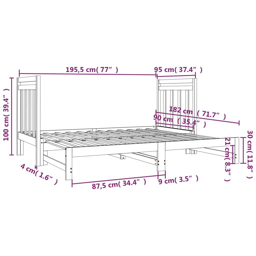 Lit coulissant sans matelas 2x(90x190) cm - XIOS
