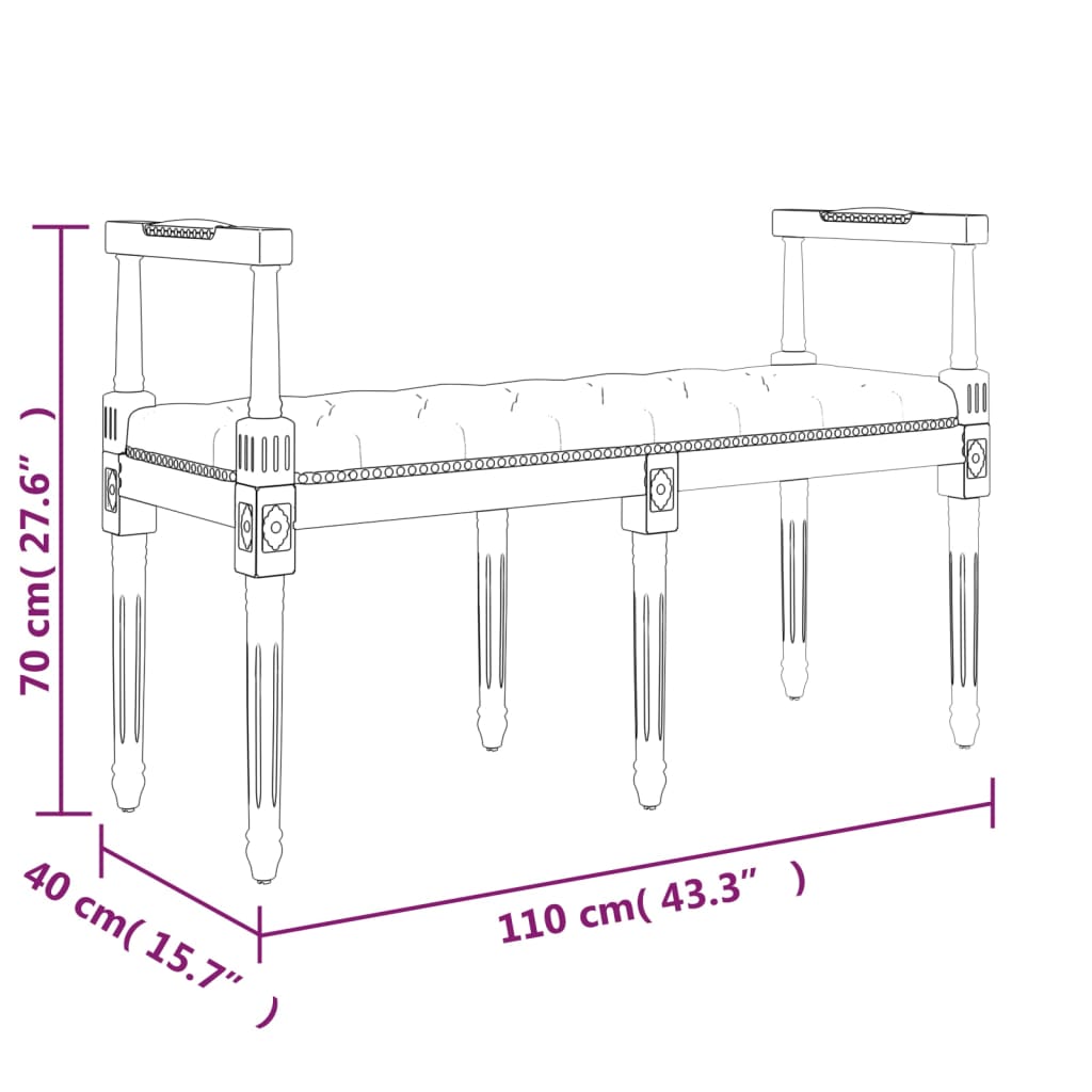 Banc Gris clair 110x40x70 cm Velours - XIOS