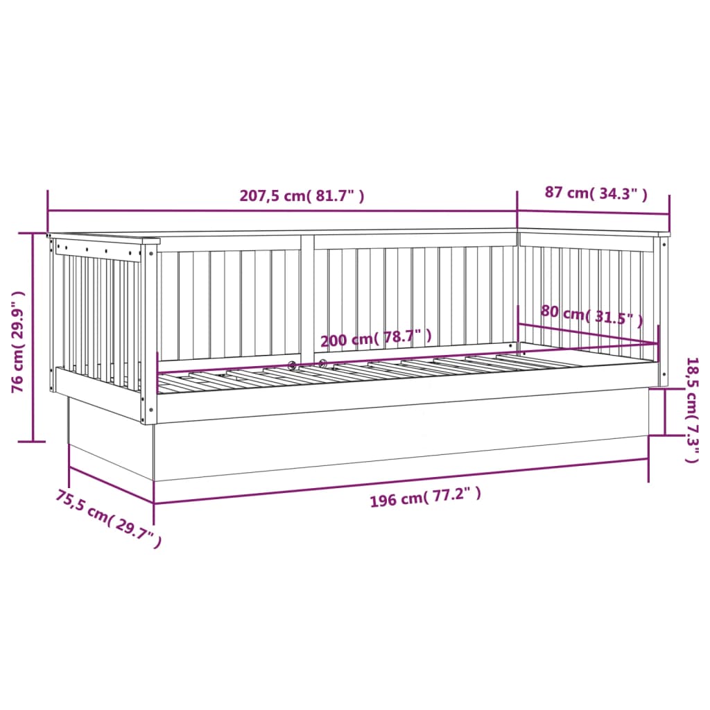 Lit de jour sans matelas gris 80x200 cm bois de pin massif - XIOS