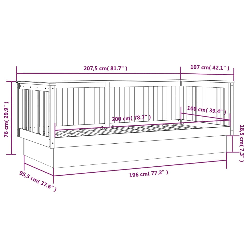 Lit de jour sans matelas marron miel 100x200 cm bois pin massif - XIOS