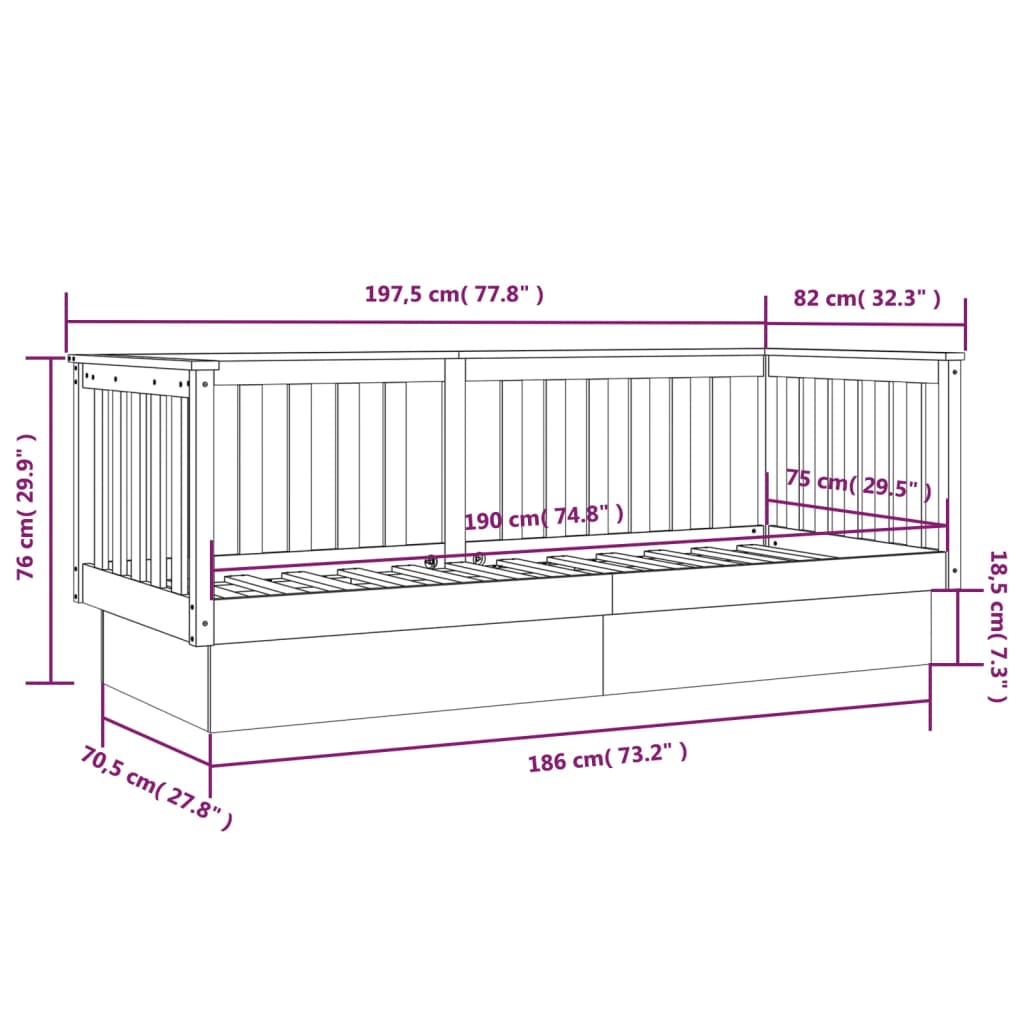 Lit de jour sans matelas gris 75x190 cm bois de pin massif - XIOS