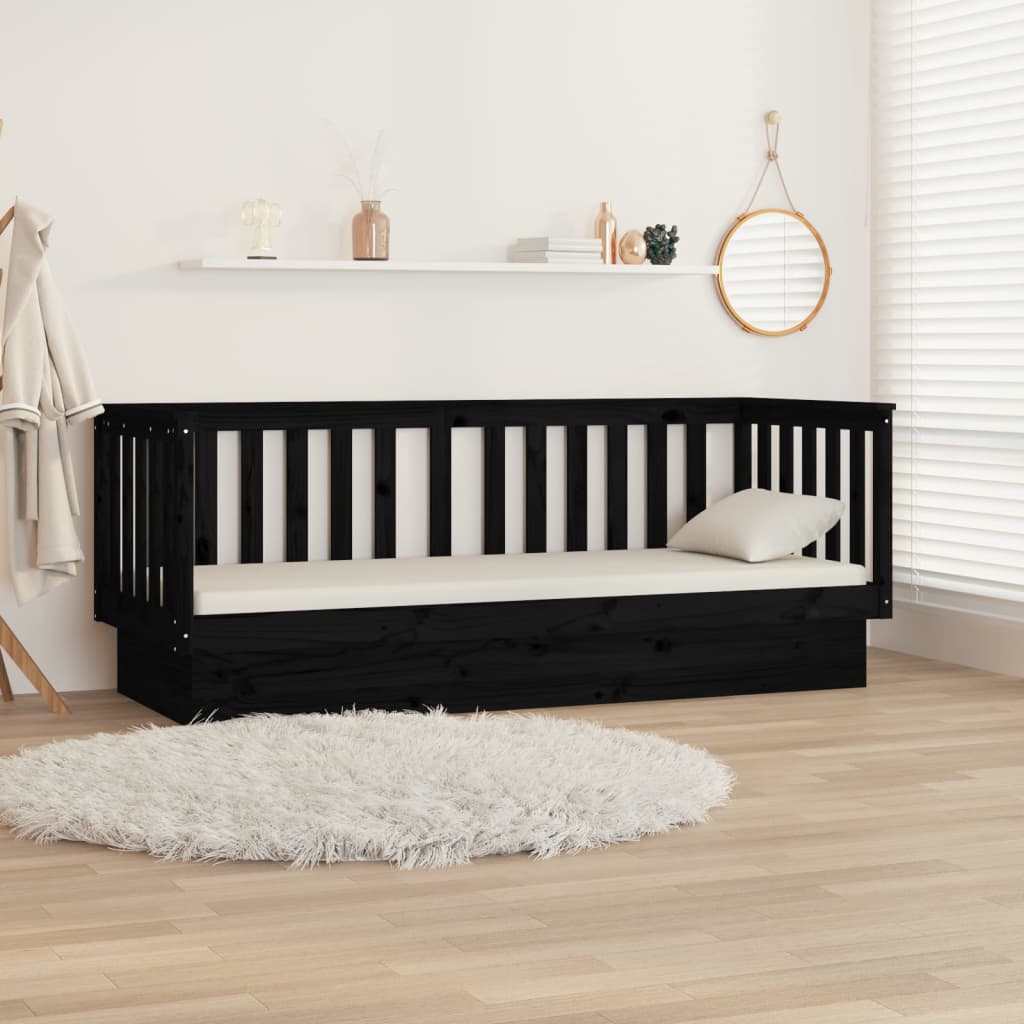 Lit de jour sans matelas noir 75x190 cm bois de pin massif - XIOS