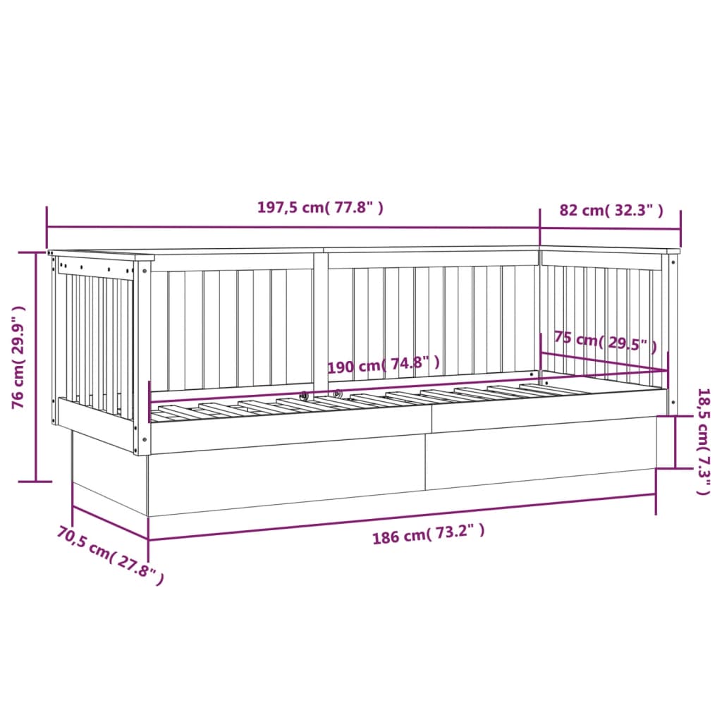 Lit de jour sans matelas noir 75x190 cm bois de pin massif - XIOS