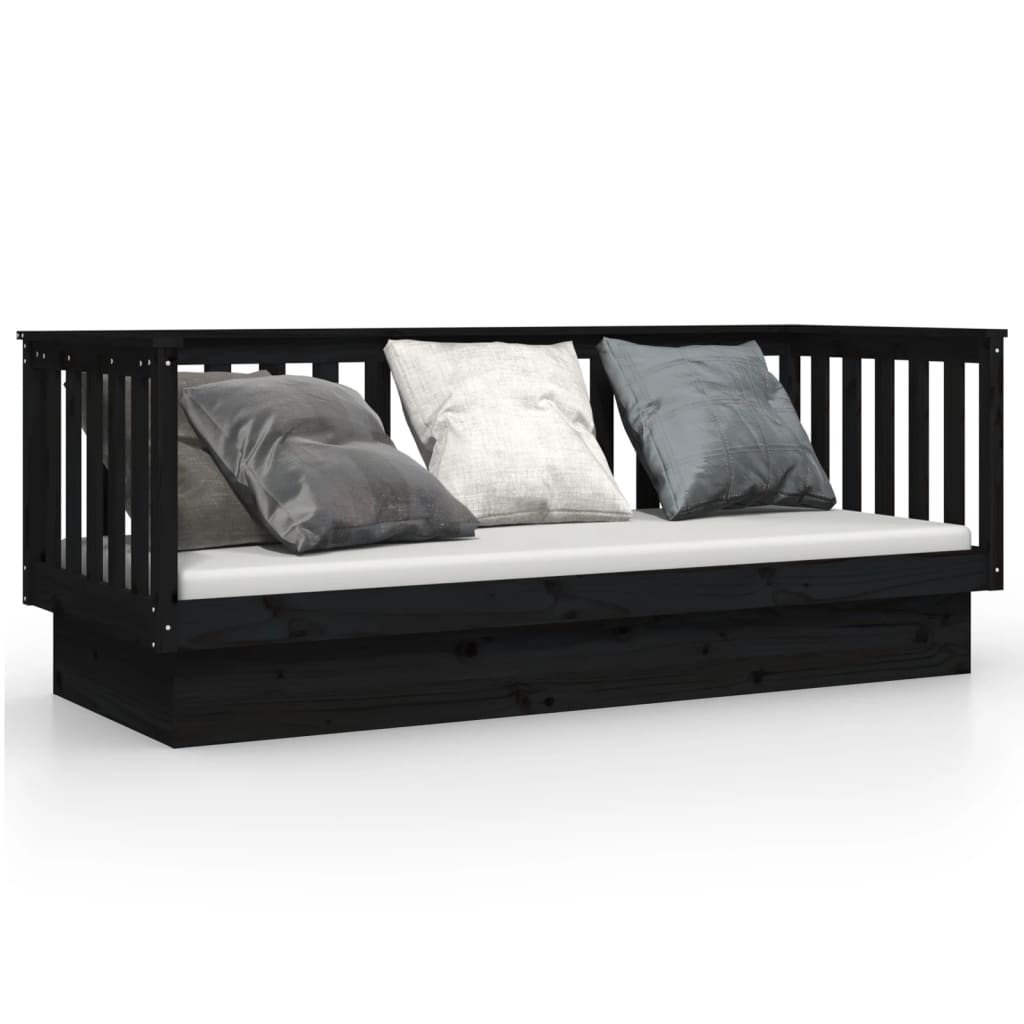 Lit de jour sans matelas noir 90x190 cm bois de pin massif - XIOS