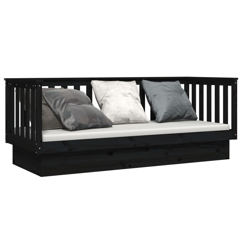 Lit de jour sans matelas noir 90x190 cm bois de pin massif - XIOS