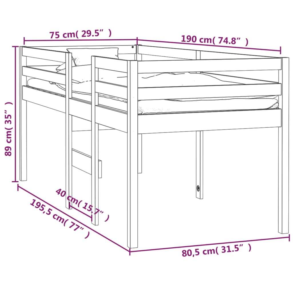 Lit haut sans matelas blanc 75x190 cm bois de pin massif - XIOS