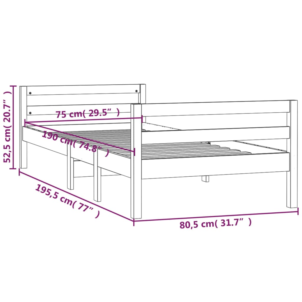 Cadre de lit sans matelas marron miel 75x190 cm bois pin massif - XIOS