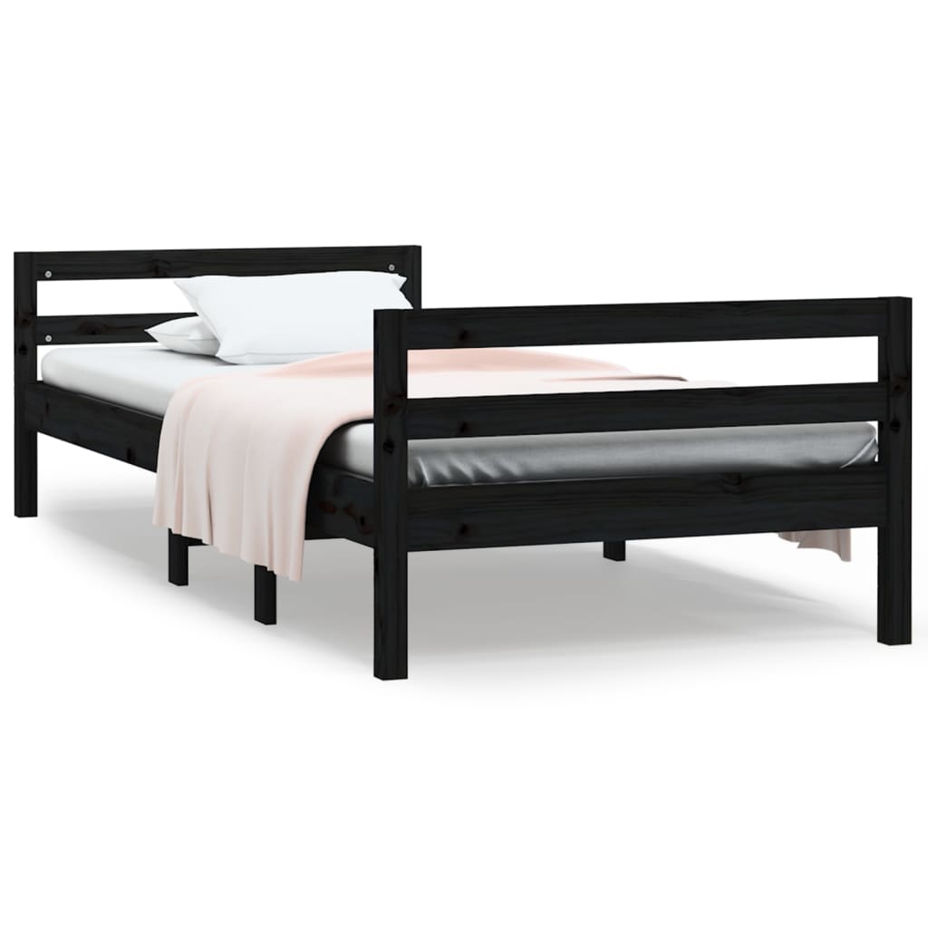 Cadre de lit sans matelas noir 75x190 cm bois de pin massif - XIOS