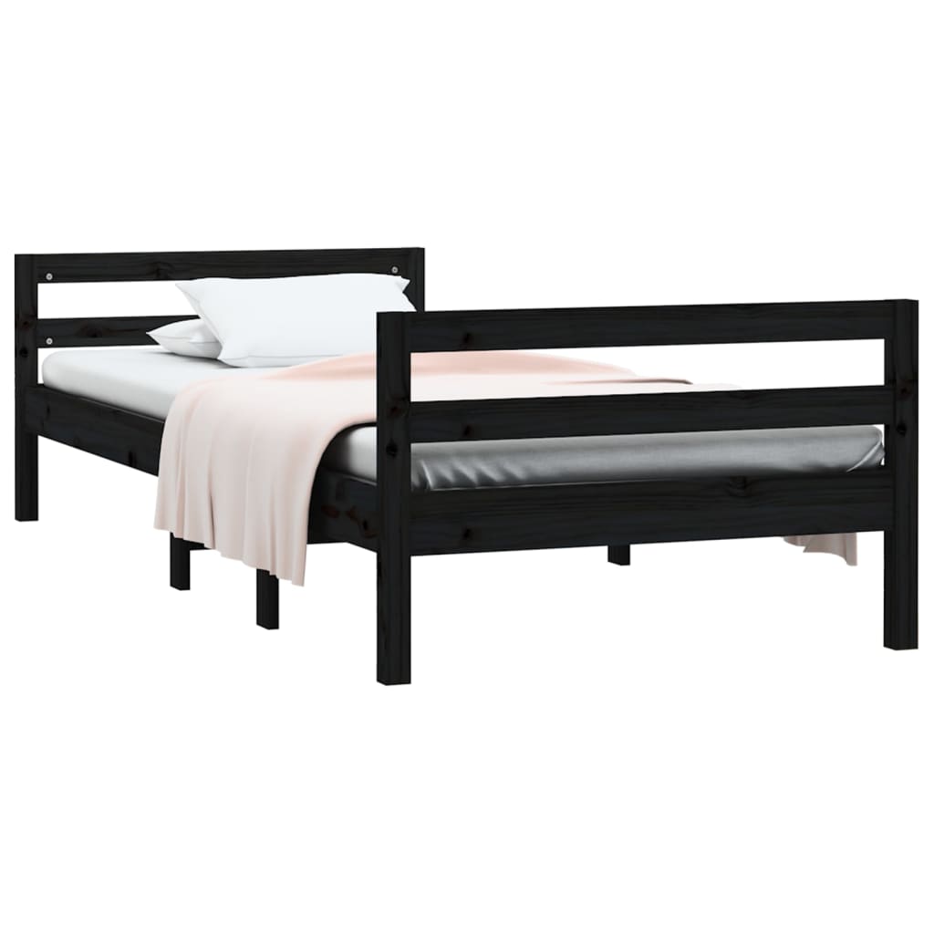 Cadre de lit sans matelas noir 75x190 cm bois de pin massif - XIOS