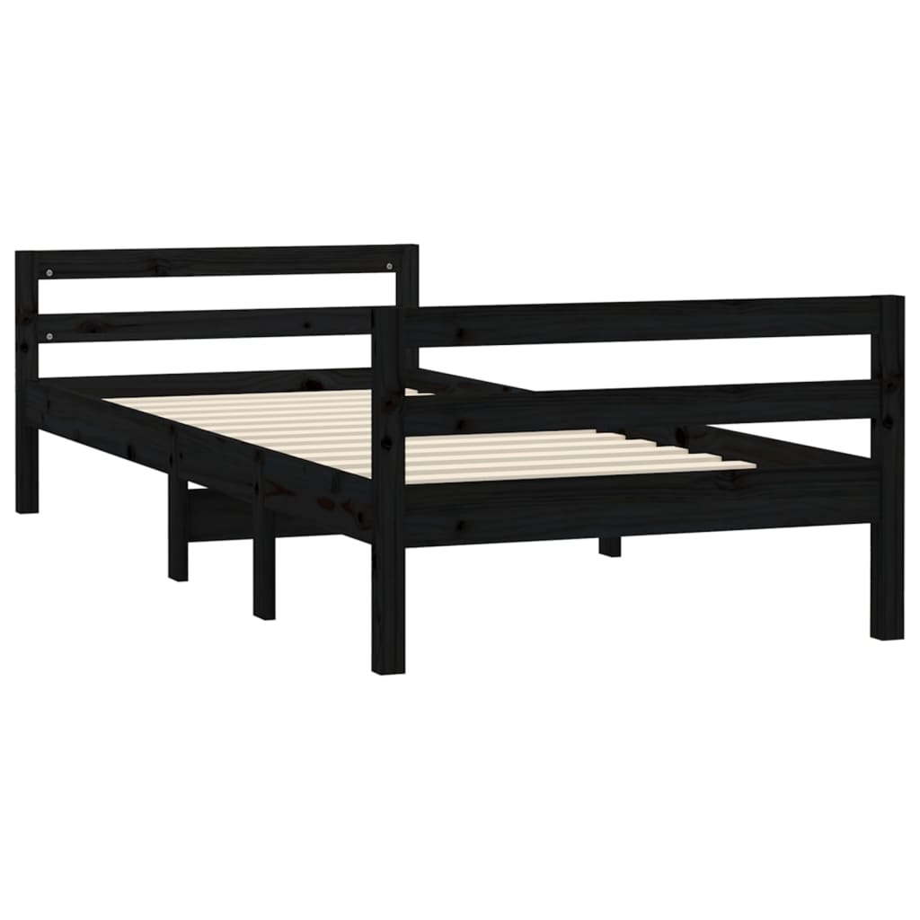 Cadre de lit sans matelas noir 75x190 cm bois de pin massif - XIOS