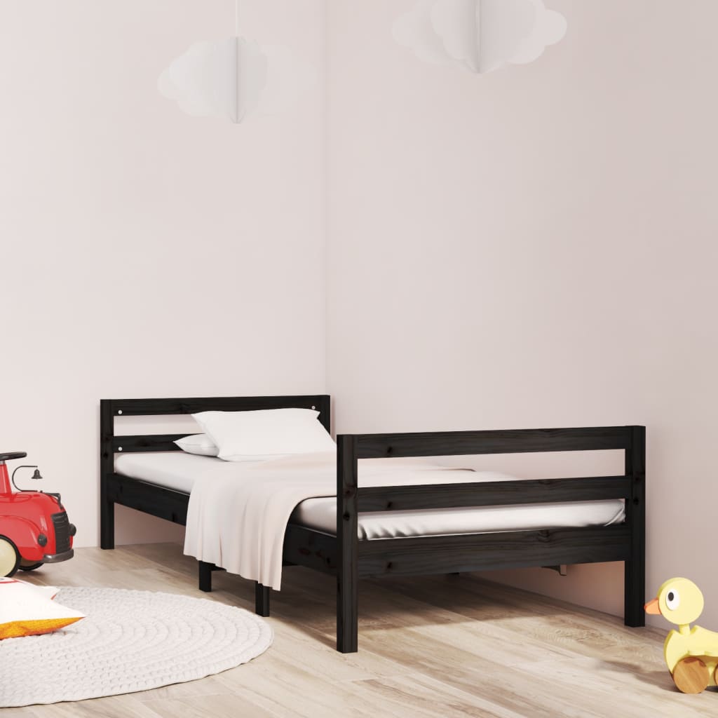 Cadre de lit sans matelas noir 75x190 cm bois de pin massif - XIOS