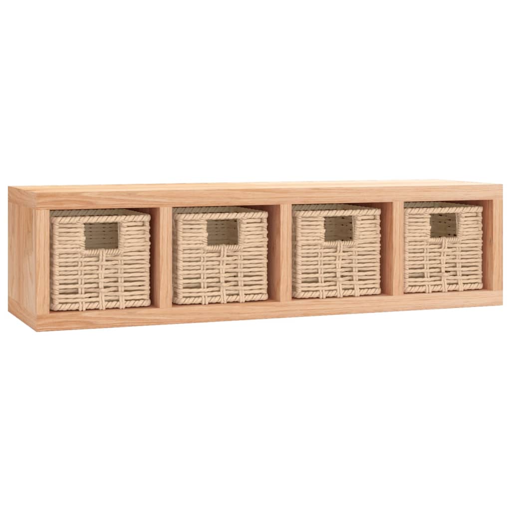 Étagère murale avec paniers 62x18x16 cm Bois massif de noyer - XIOS