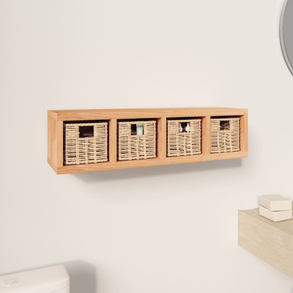 Étagère murale avec paniers 62x18x16 cm Bois massif de noyer - XIOS