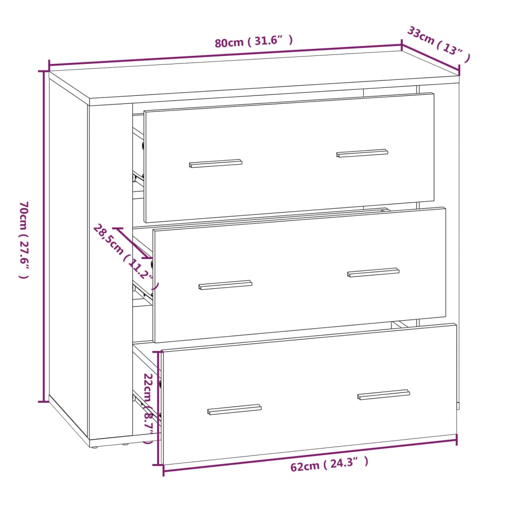 Buffet Gris béton 80x33x70 cm Bois d'ingénierie - XIOS