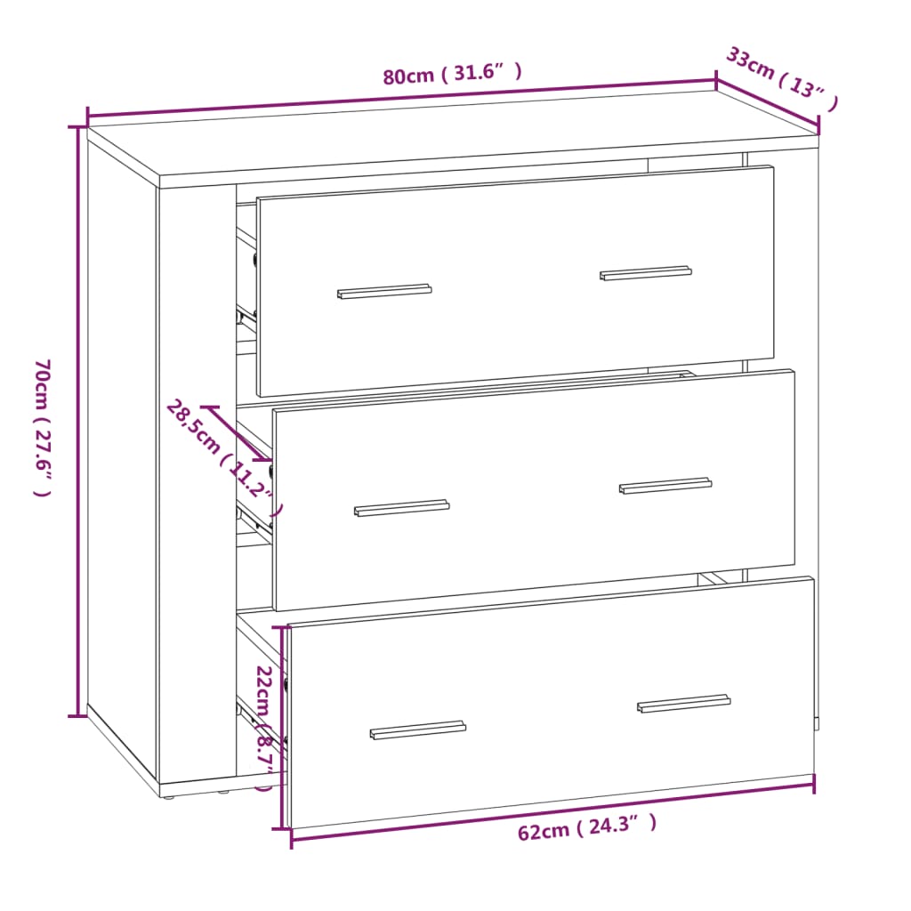 Buffet Chêne fumé 80x33x70 cm Bois d'ingénierie - XIOS