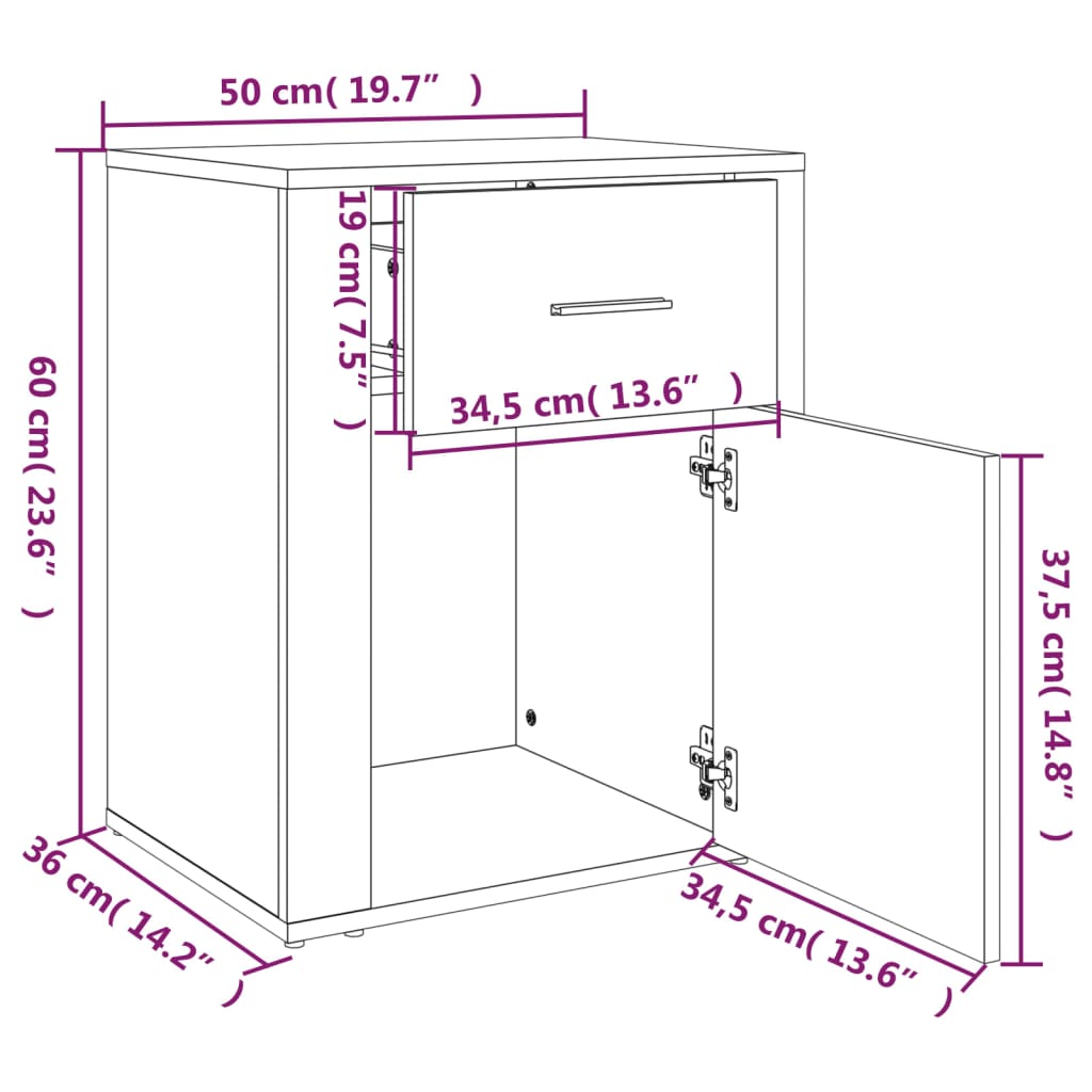 Table de chevet Blanc 50x36x60 cm Bois d'ingénierie - XIOS