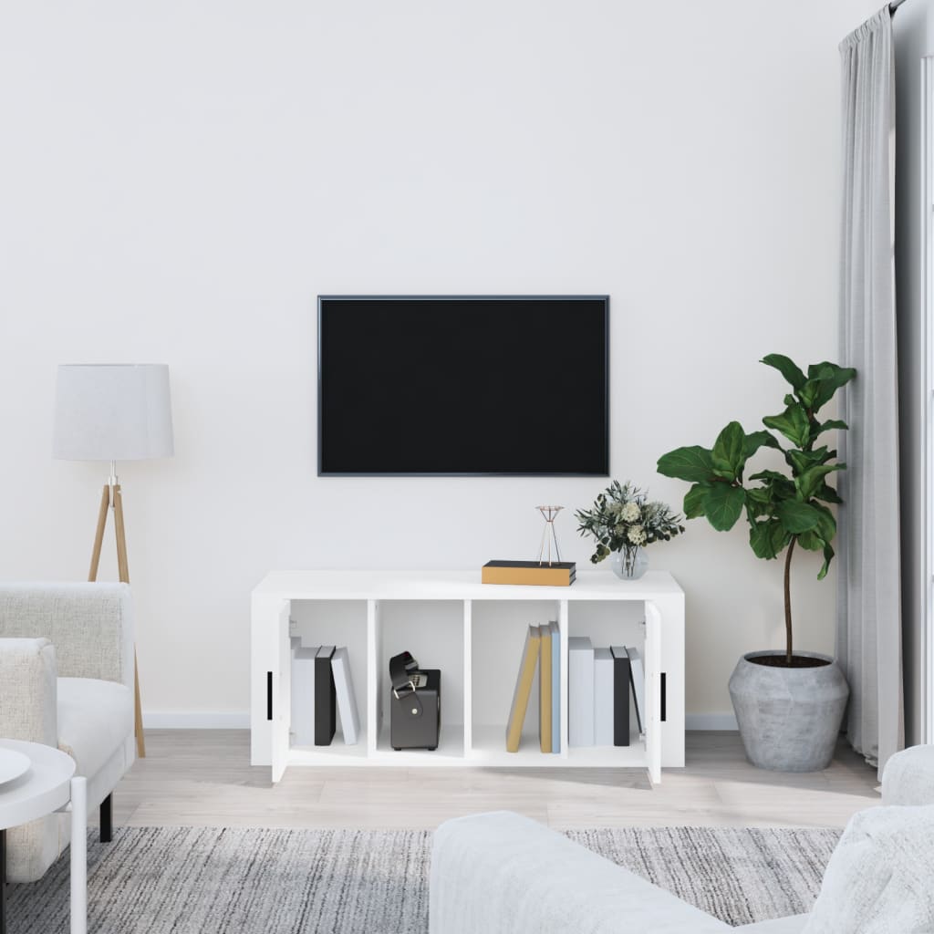 Meuble TV Blanc 100x35x40 cm Bois d'ingénierie - XIOS