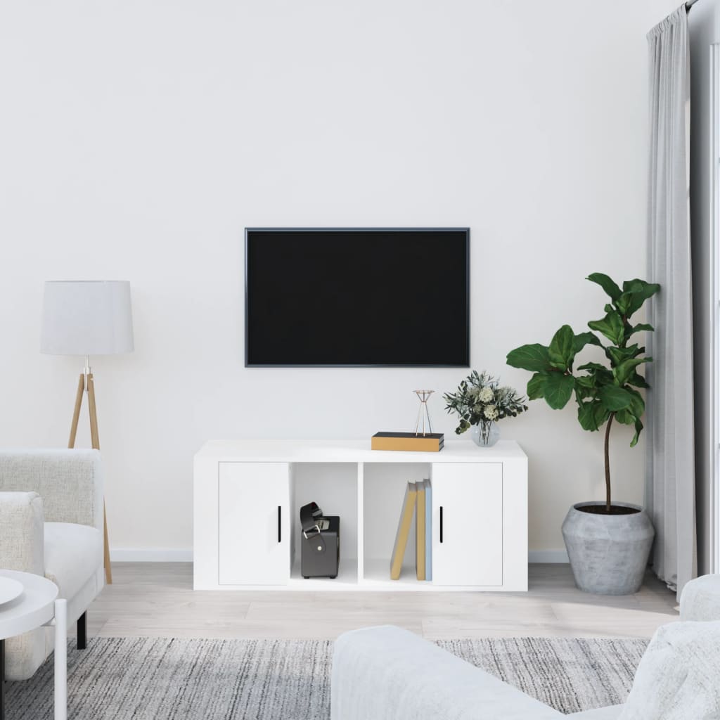 Meuble TV Blanc 100x35x40 cm Bois d'ingénierie - XIOS