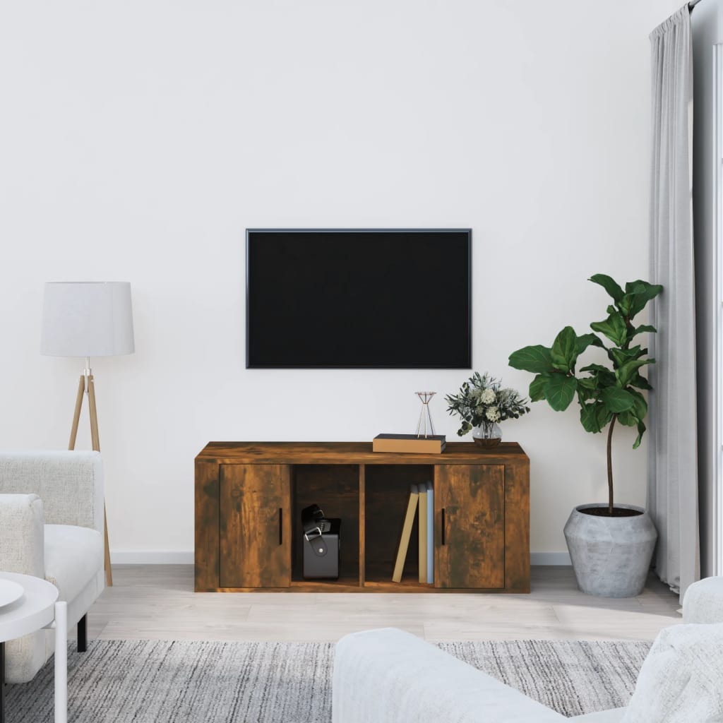 Meuble TV Chêne fumé 100x35x40 cm Bois d'ingénierie - XIOS