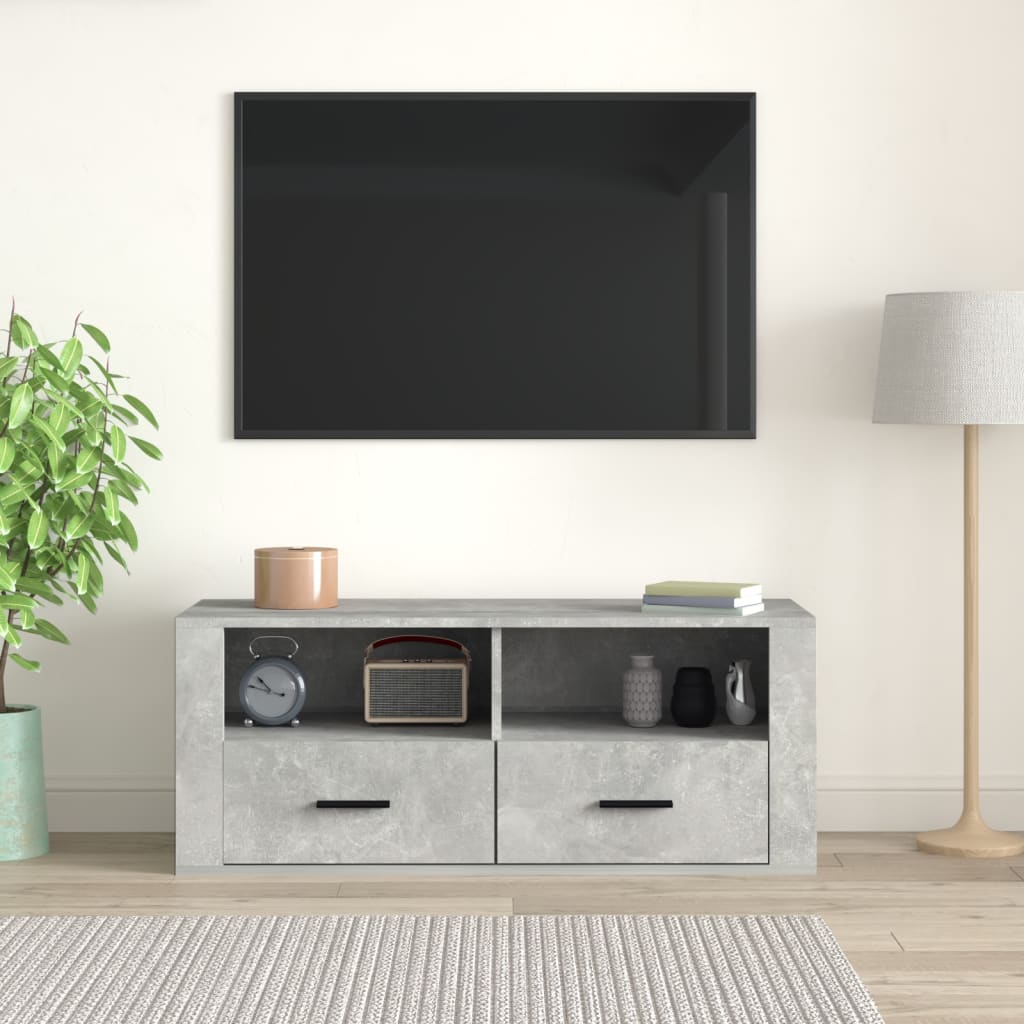 Meuble TV Gris béton 100x35x40 cm Bois d'ingénierie - XIOS