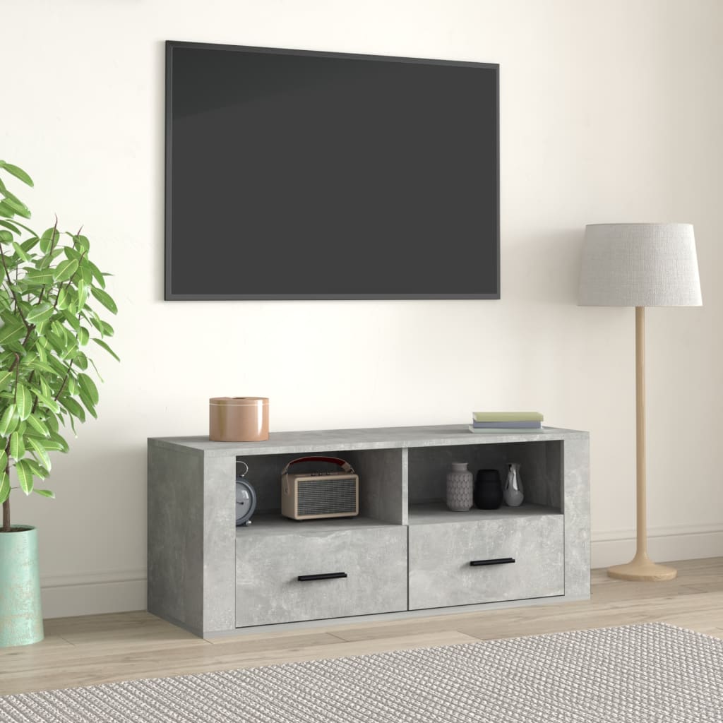 Meuble TV Gris béton 100x35x40 cm Bois d'ingénierie - XIOS