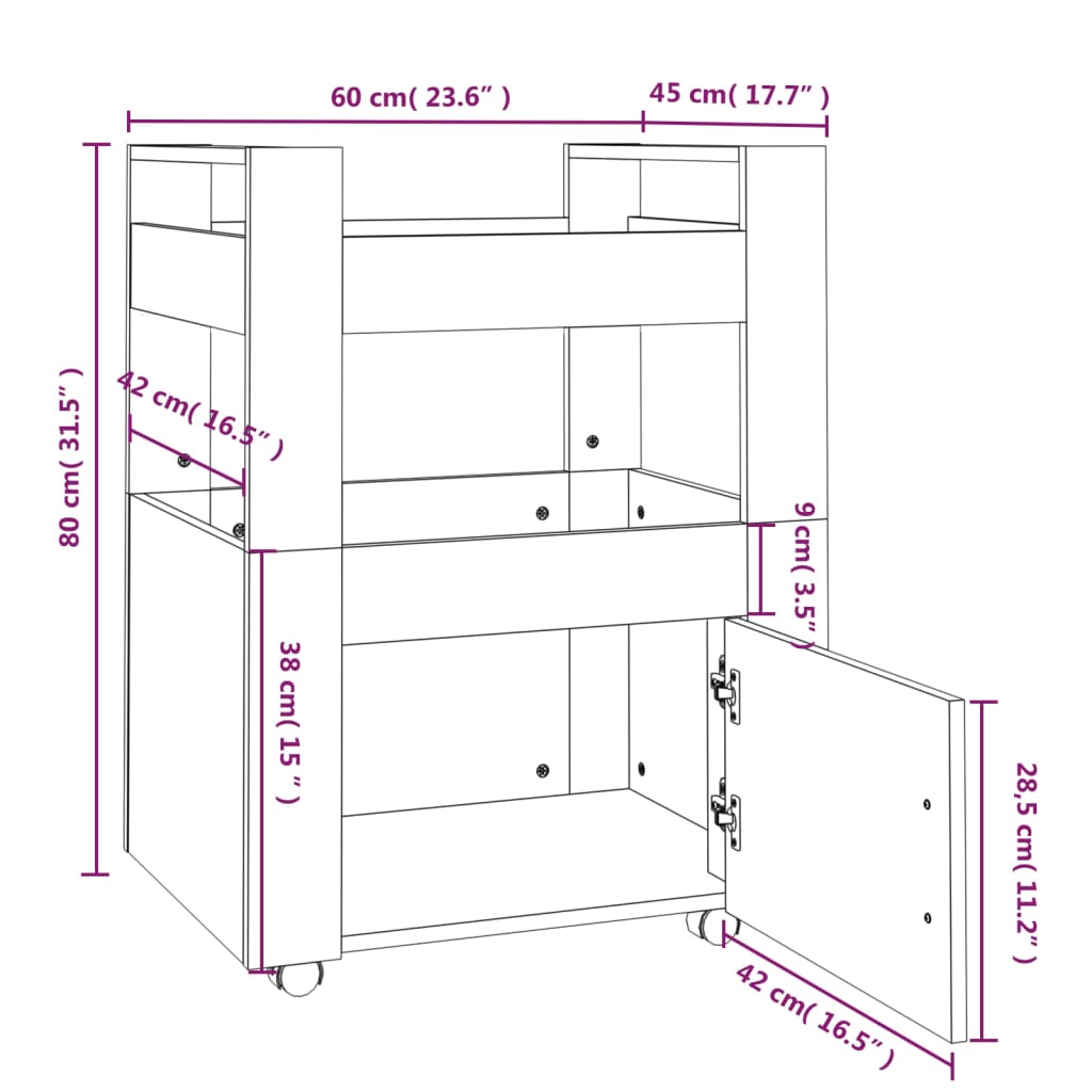 Chariot de cuisine Sonoma gris 60x45x80 cm Bois d'ingénierie - XIOS