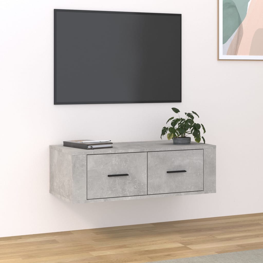 Meuble TV suspendu Gris béton 80x36x25 cm Bois d'ingénierie - XIOS