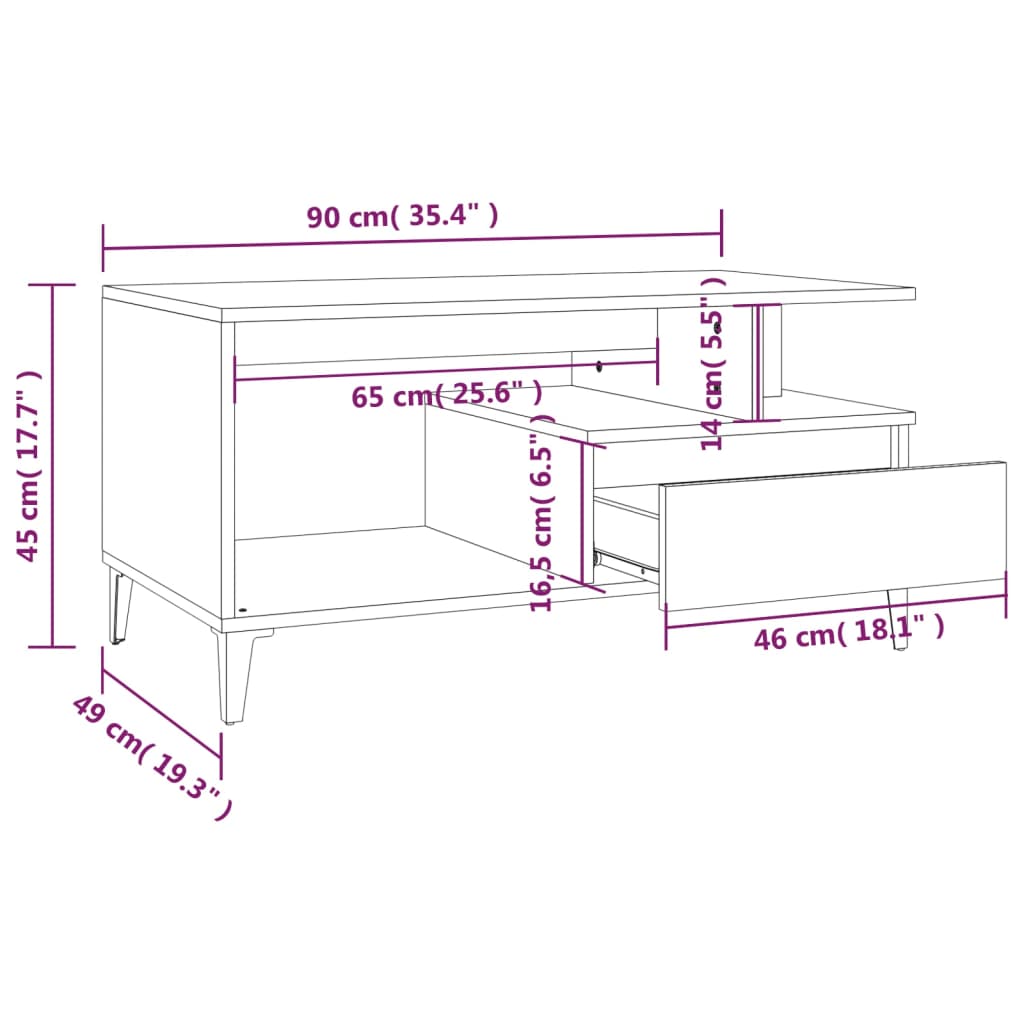 Table basse Blanc 90x49x45 cm Bois d'ingénierie - XIOS